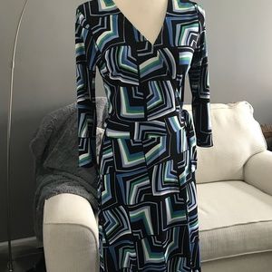 Geometric Pattern Wrap Dress Midi Length
